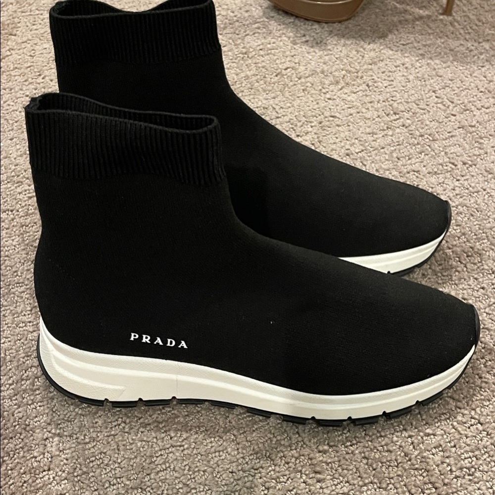 Prada Black Ankle Boots with White Sole